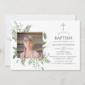 水彩森林の緑に囲まれた洗礼または命名式 招待状 (正面)