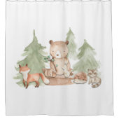 水彩森林動物かわいい子供たち シャワーカーテン (正面)
