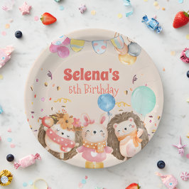 水彩森林動物の子供 ペーパープレート