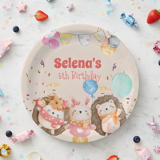 水彩森林動物の子供 ペーパープレート