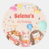 水彩森林動物の子供 ラウンドシール (正面)