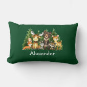水彩森林動物の木々緑 ランバークッション (正面)