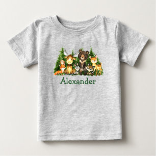 水彩森林動物の森林樹 ベビーTシャツ