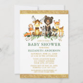 水彩森林動物シャワーグリッター緑 招待状 (正面)