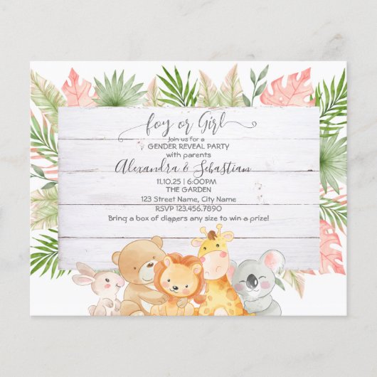 水彩森林動物ジェンダーリビール招待状 チラシ (正面)