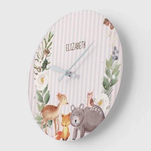 水彩森林動物ストライプ ラージ壁時計 (傾斜)