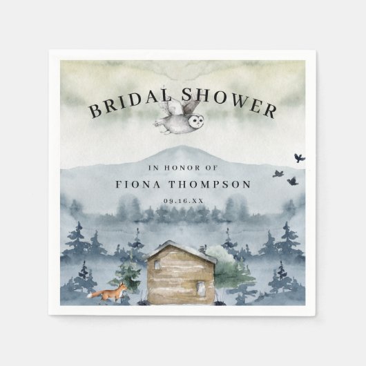 水彩森林動物ブライダルシャワー スタンダードカクテルナプキン (正面)