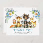 水彩森林動物ベビーシャワー ブルー ポストカード (正面/裏面)