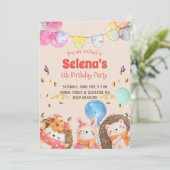 水彩森林動物子供の誕生日パーティー 招待状 (スタンド正面)