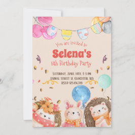 水彩森林動物子供の誕生日パーティー 招待状