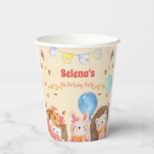 水彩森林動物子供の誕生日 紙コップ (裏面)