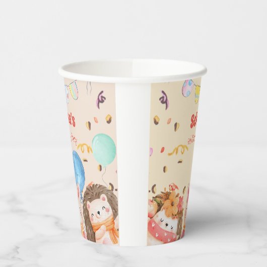 水彩森林動物子供の誕生日 紙コップ (左)
