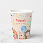 水彩森林動物子供の誕生日 紙コップ (正面)
