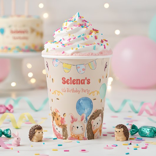 水彩森林動物子供の誕生日 紙コップ