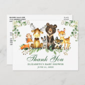 水彩森林動物感謝ベビーシャワー ポストカード (正面/裏面)