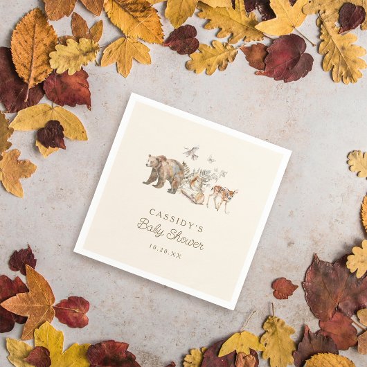 水彩森林動物赤ちゃんシャワー スタンダードカクテルナプキン