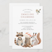 水彩森林動物赤ちゃんシャワー 招待状 (正面/裏面)