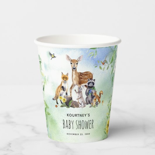 水彩森林動物赤ちゃんシャワー 紙コップ (裏面)