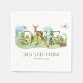 水彩森林動物1st誕生日 スタンダードカクテルナプキン (正面)
