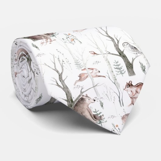 水彩森林動物 ネクタイ (ロール)