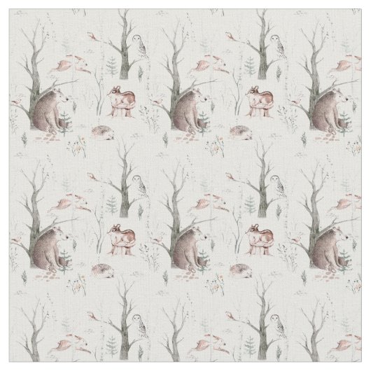 水彩森林動物 ファブリック (クローズアップ)