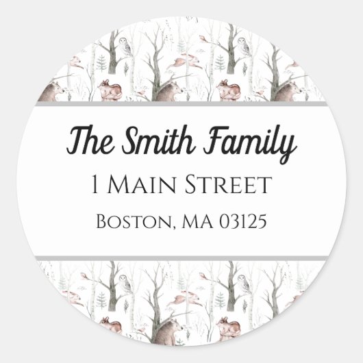 水彩森林動物 ラウンドシール (正面)