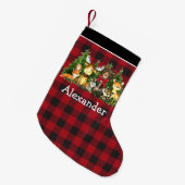 水彩森林林動物赤い弓格子 スモールクリスマスストッキング (正面 (吊り時))