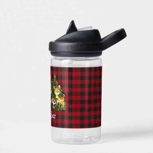 水彩森林森林動物木赤い草原 ウォーターボトル (左面)