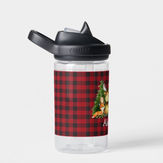 水彩森林森林動物木赤い草原 ウォーターボトル (右面)