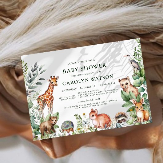 水彩森林森林森林動物ベビースシャワー 招待状