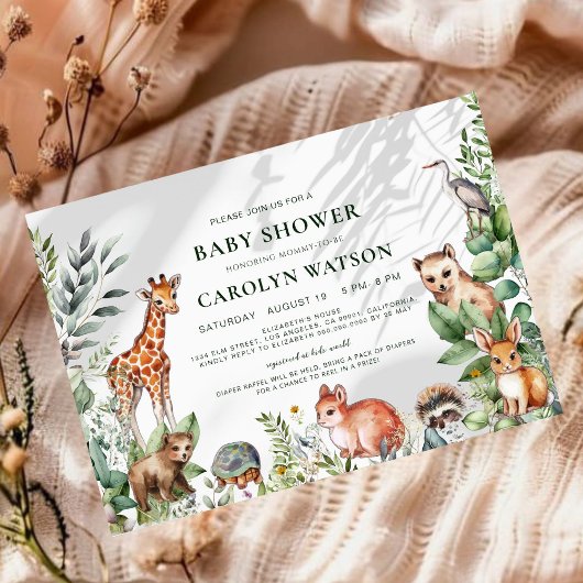 水彩森林森林森林動物ベビースシャワー 招待状