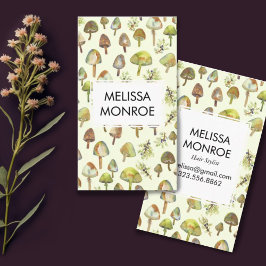 水彩森林植物真菌キノコ自然 名刺