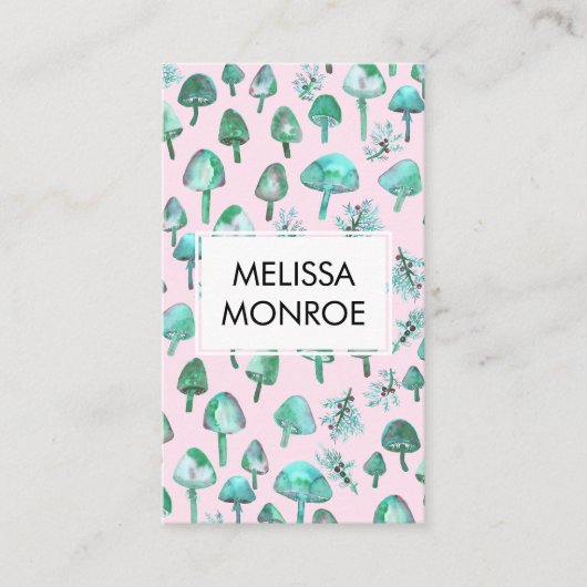 水彩森林植物真菌キノコ自然 名刺 (正面)