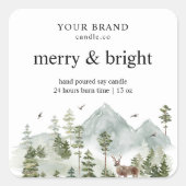 「水彩森林樹と鹿キャンドル スクエアシール (正面)