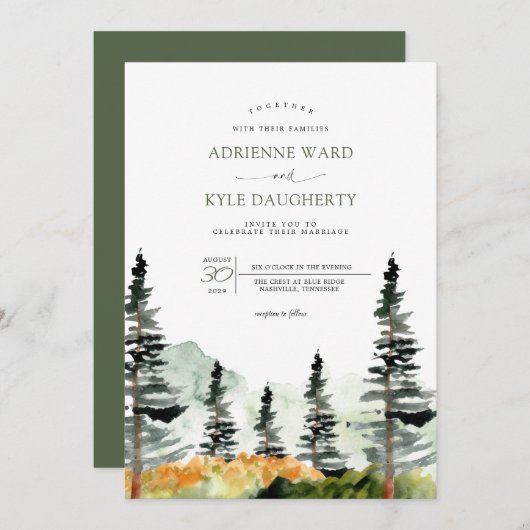水彩森林造園結婚の山 招待状 (正面/裏面)