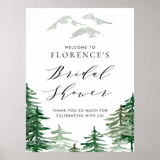水彩森林风格婚前派对欢迎牌 ポスター (正面)