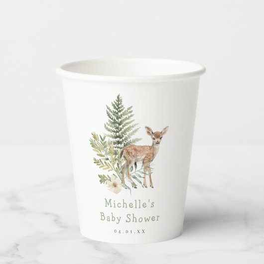 水彩森林鹿のベビーシャワー 紙コップ (正面)