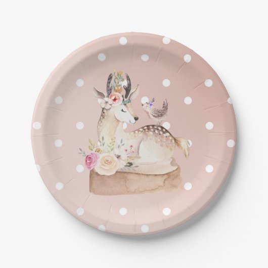 水彩森林鹿&バードベビーシャワー ペーパープレート (正面)