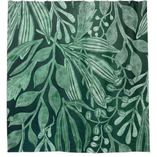 水彩植エレガント物緑葉の絵画 シャワーカーテン (正面)