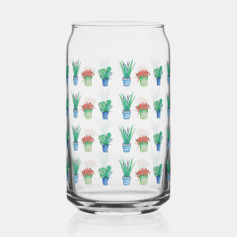 水彩植物と多肉植物デザイン ガラス缶