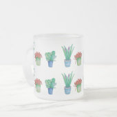 水彩植物と多肉植物デザイン フロストグラスマグカップ (正面左)