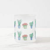 水彩植物と多肉植物デザイン フロストグラスマグカップ (中央)