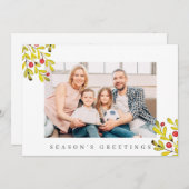 水彩植物の緑の葉のクリスマス シーズンカード (正面/裏面)