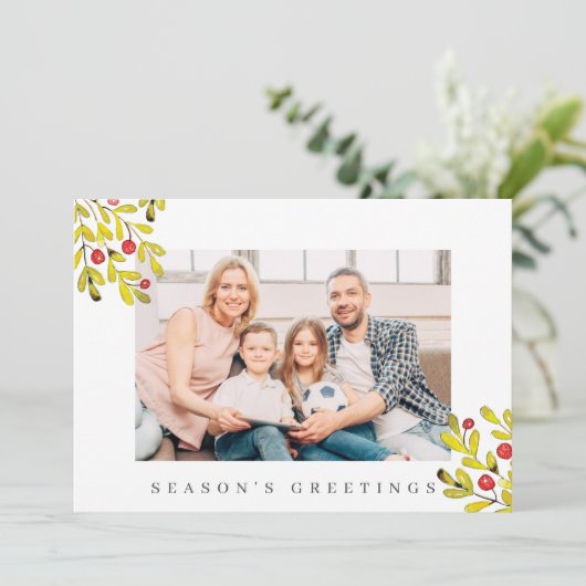 水彩植物の緑の葉のクリスマス シーズンカード (スタンド正面)