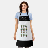 水彩植物の花モノグラムの植物愛好家 エプロン (着用した状態)