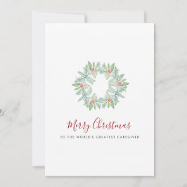 水彩植物の花輪と赤い実のケアギバー シーズンカード