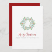 水彩植物の花輪と赤い実のケアギバー シーズンカード (正面/裏面)