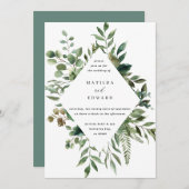 水彩植物の葉のボタニカルな結婚式の招待状 案内状 (正面/裏面)