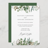 水彩植物の葉の緑のボタニカルウェディング 案内状 (正面/裏面)