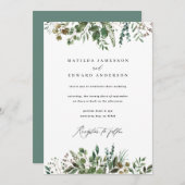 水彩植物の葉の緑のボタニカルウェディング 案内状 (正面/裏面)